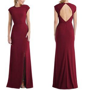 Thread Bridesmaid Size 4 Cap Sleeve Open-Back Trumpet Gown Front Slit Burgundy